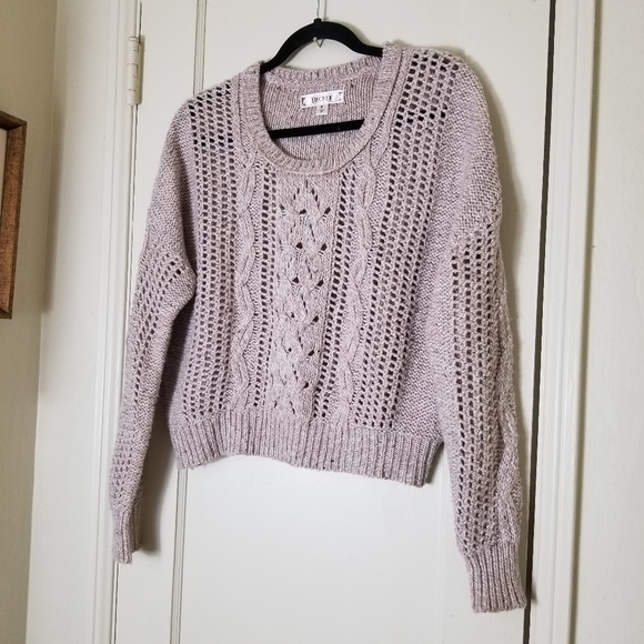 DECREE blush pink metallic thread wool blend cropped long sleeve sweater M - Picture 2 of 7